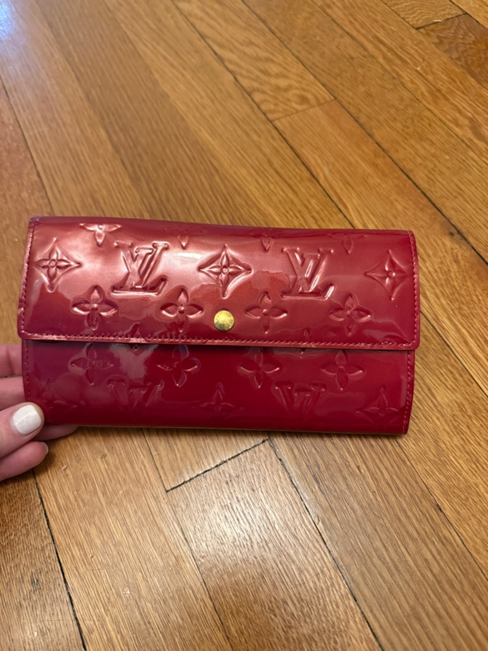Louis Vuitton Patent Monogram Long Wallet in Deep Red